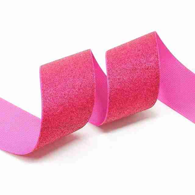 Yarda Listón de Acordonado con Glitter 3.8cm Fucsia