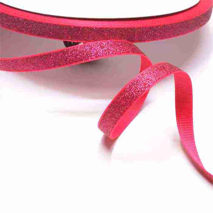 Yarda Listón de Acordonado con Glitter 1cm Fresa