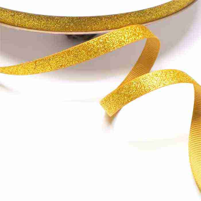Yarda Listón de Acordonado con Glitter 1cm Dorado
