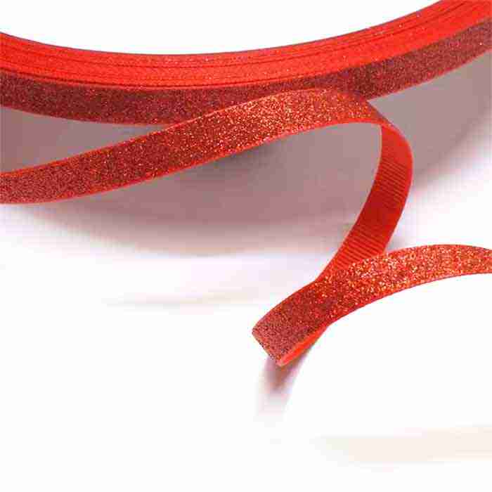 Yarda Listón de Acordonado con Glitter 1cm Rojo