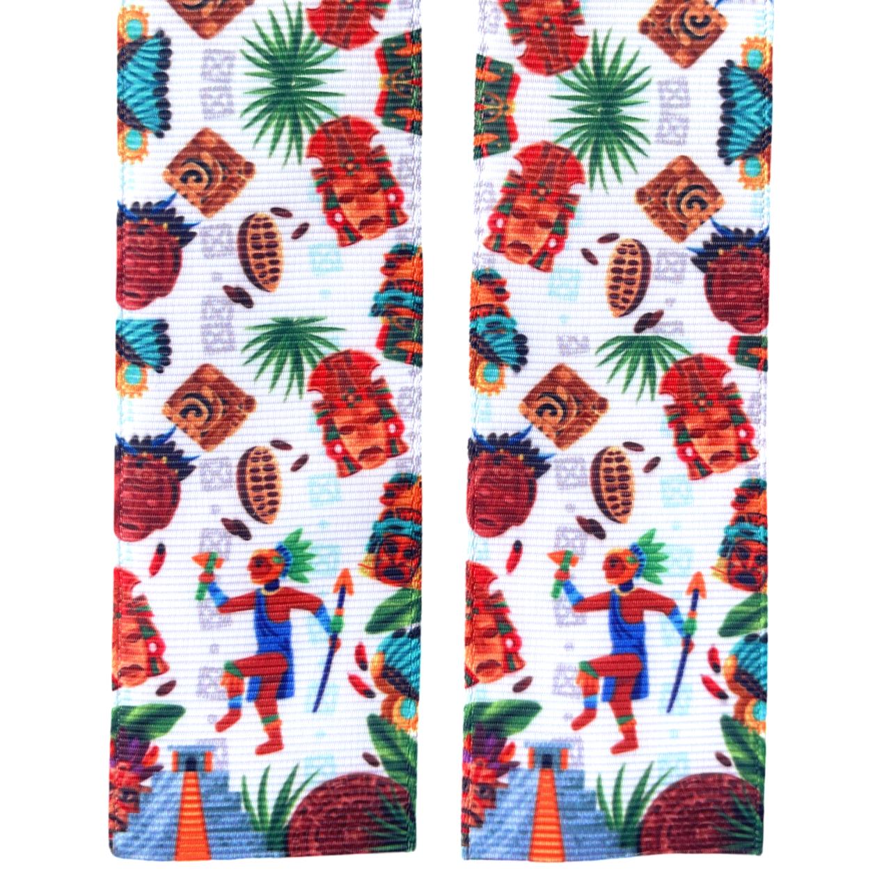 Tira de Listón Estampado 3.8cm Rostros Mayas