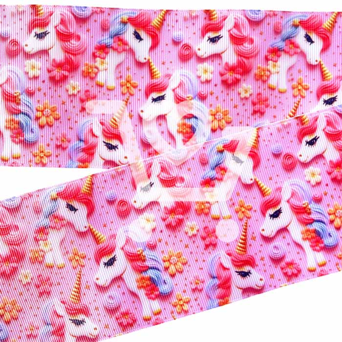Yarda de Listón Estampado 7.5cm Unicornios 3D