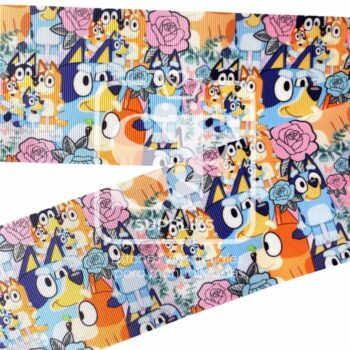 Yarda de Listón Estampado 7.5cm Collage Bluey Rosas