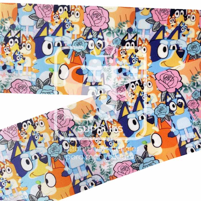 Yarda de Listón Estampado 7.5cm Collage Bluey Rosas