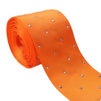 Yarda de Listón 7.5cm Anaranjado con Cristales