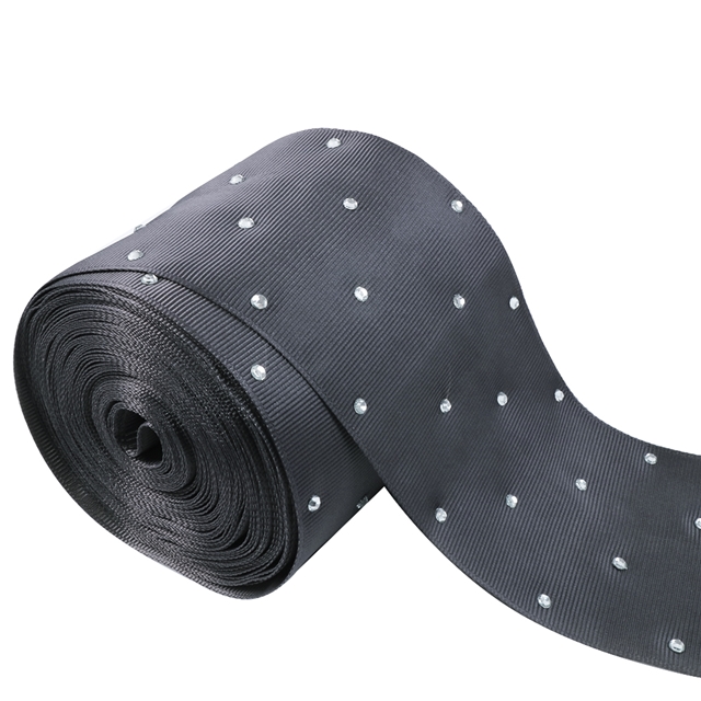 Yarda de Listón 7.5cm Negro con Cristales