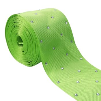 Yarda de Listón 7.5cm Verde Manzana con Cristales
