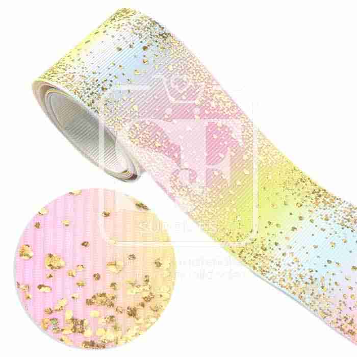 Yarda de Listón 3.8 Arcoíris - Holograma Escarchas Doradas