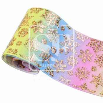 Yarda de Listón 7.5 Arcoiris Vertical- Holograma Copos Dorados