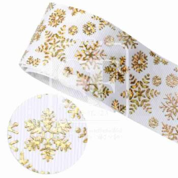 Yarda de Listón 3.8 Blanco - Holograma Copos Dorados