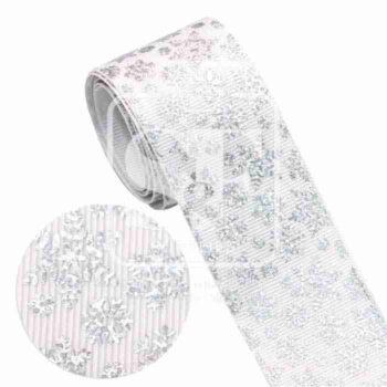 Yarda de Listón 3.8 Blanco - Holograma Copos Plateados