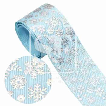 Yarda de Listón 3.8 Cielo - Holograma Copos Plateados