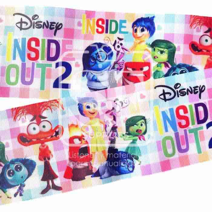 Yarda de Listón Estampado 7.5cm Inside Out 2 Cuadros Arcoíris