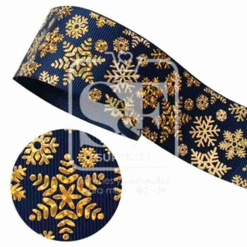 Yarda de Listón 3.8 Azul Marino - Holograma Copos Dorados