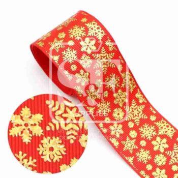 Yarda de Listón 3.8 Rojo - Holograma Copos Dorados