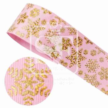 Yarda de Listón 3.8 Rosado - Holograma Copos Dorados