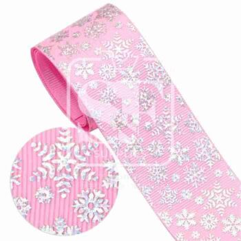 Yarda de Listón 3.8 Rosa - Holograma Copos Plateados