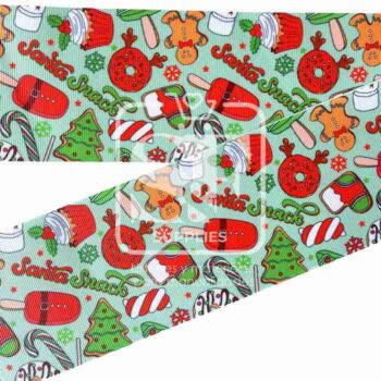 Yarda de Listón Estampado 7.5cm Santa Snack