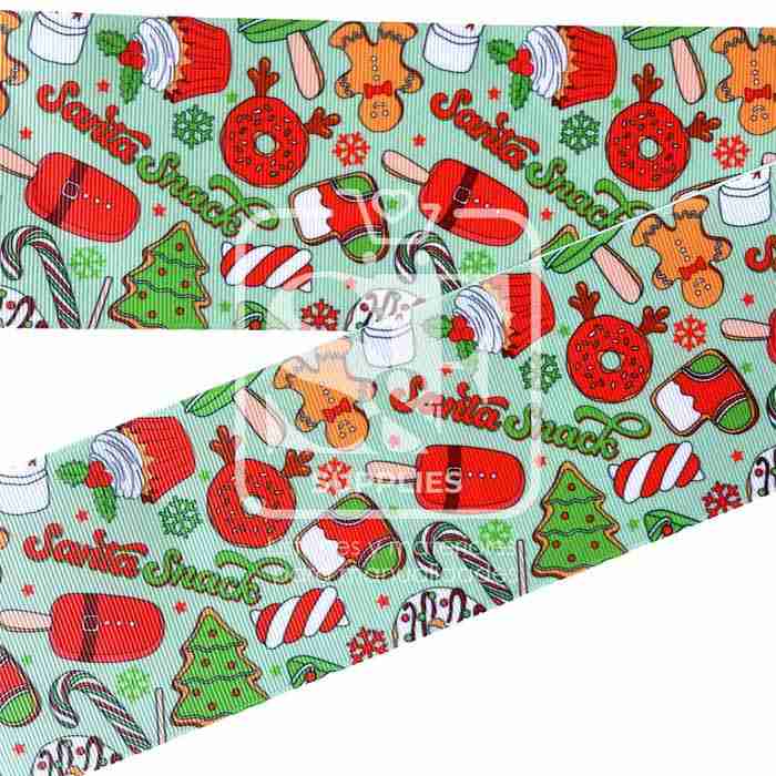 Yarda de Listón Estampado 7.5cm Santa Snack