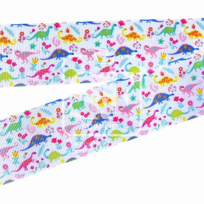 Yarda de Listón Estampado 3.8 Collage Dinos