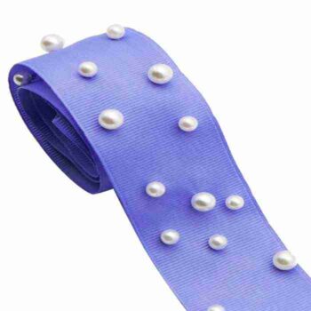Yarda de Listón Acordonado 7.5cm Lila con Perlas