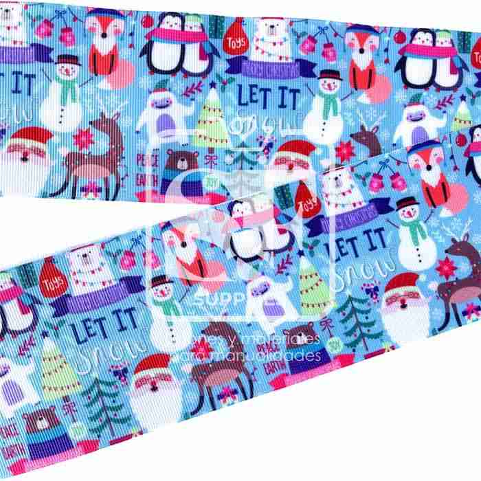 Yarda de Listón Estampado 7.5cm Let It Snow