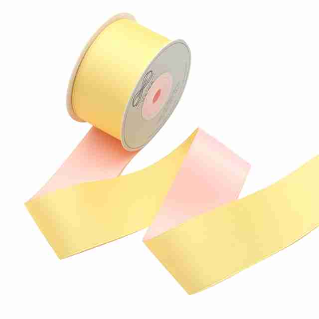 Yarda de Listón 3.8cm Satinado Doble Cara - Amarillo y Rosa