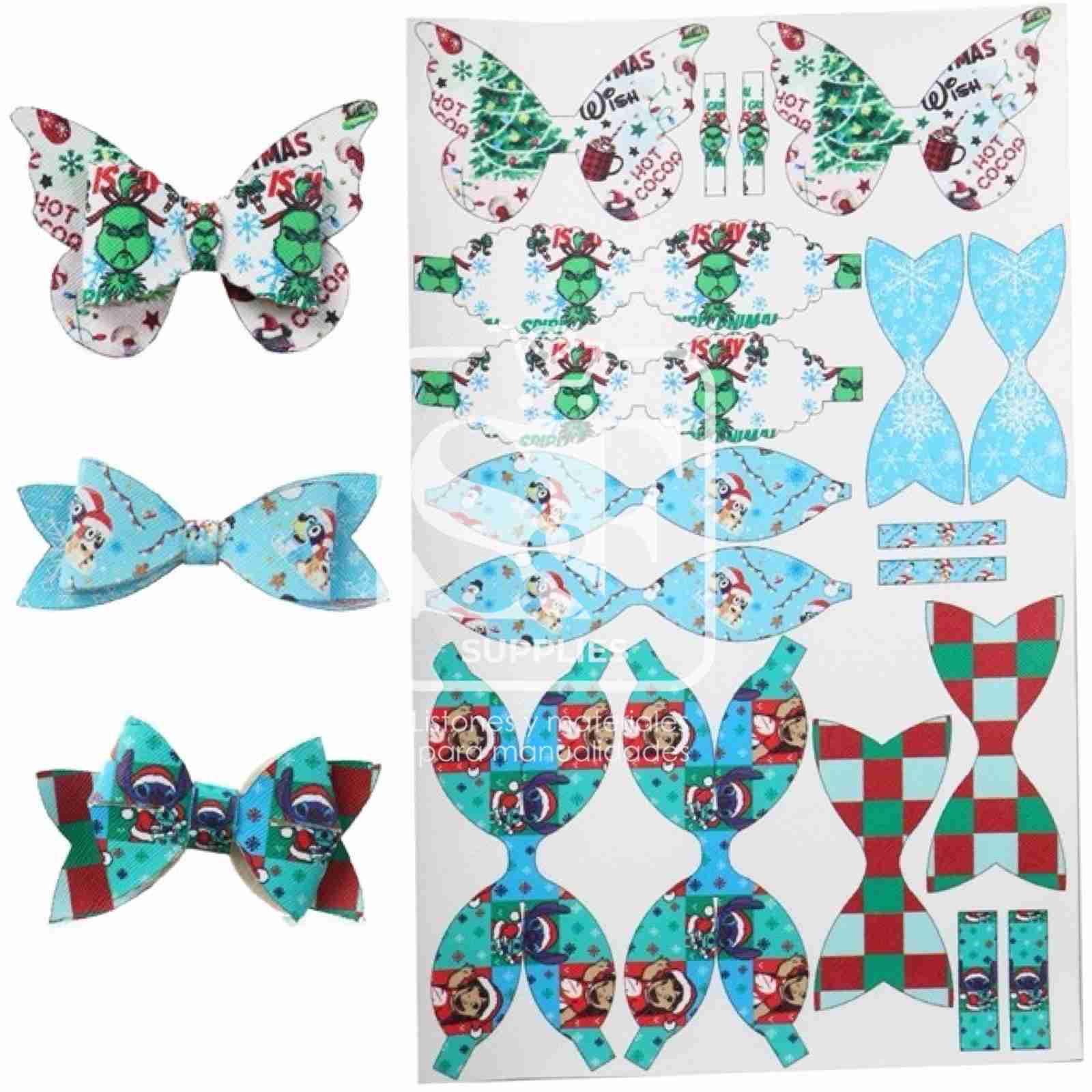 Tramo de Moños Bluey, Grinch y Stitch Navideños