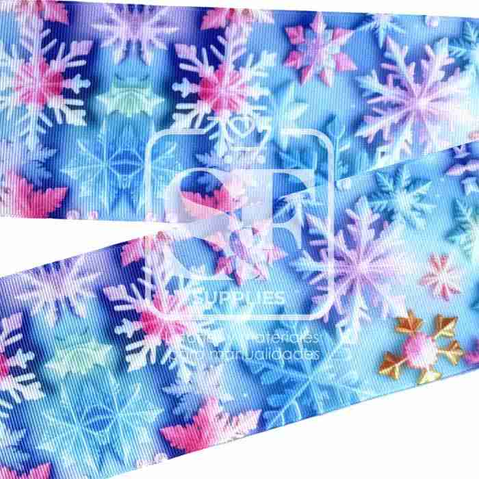 Yarda de Listón Estampado 7.5cm Copos 3D