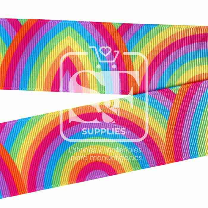Yarda de Listón Estampado 3.8cm Ondas Arcoiris