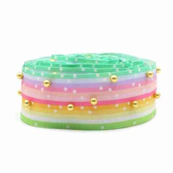 Yarda de Listón Acordonado con Perlas 3.8cm Arcoíris