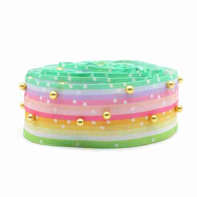 Yarda de Listón Acordonado con Perlas 3.8cm Arcoíris