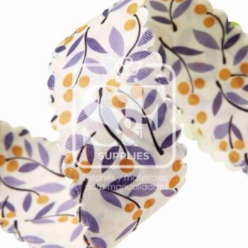 Yarda de Listón 3.8cm Satinado Hojas Lila