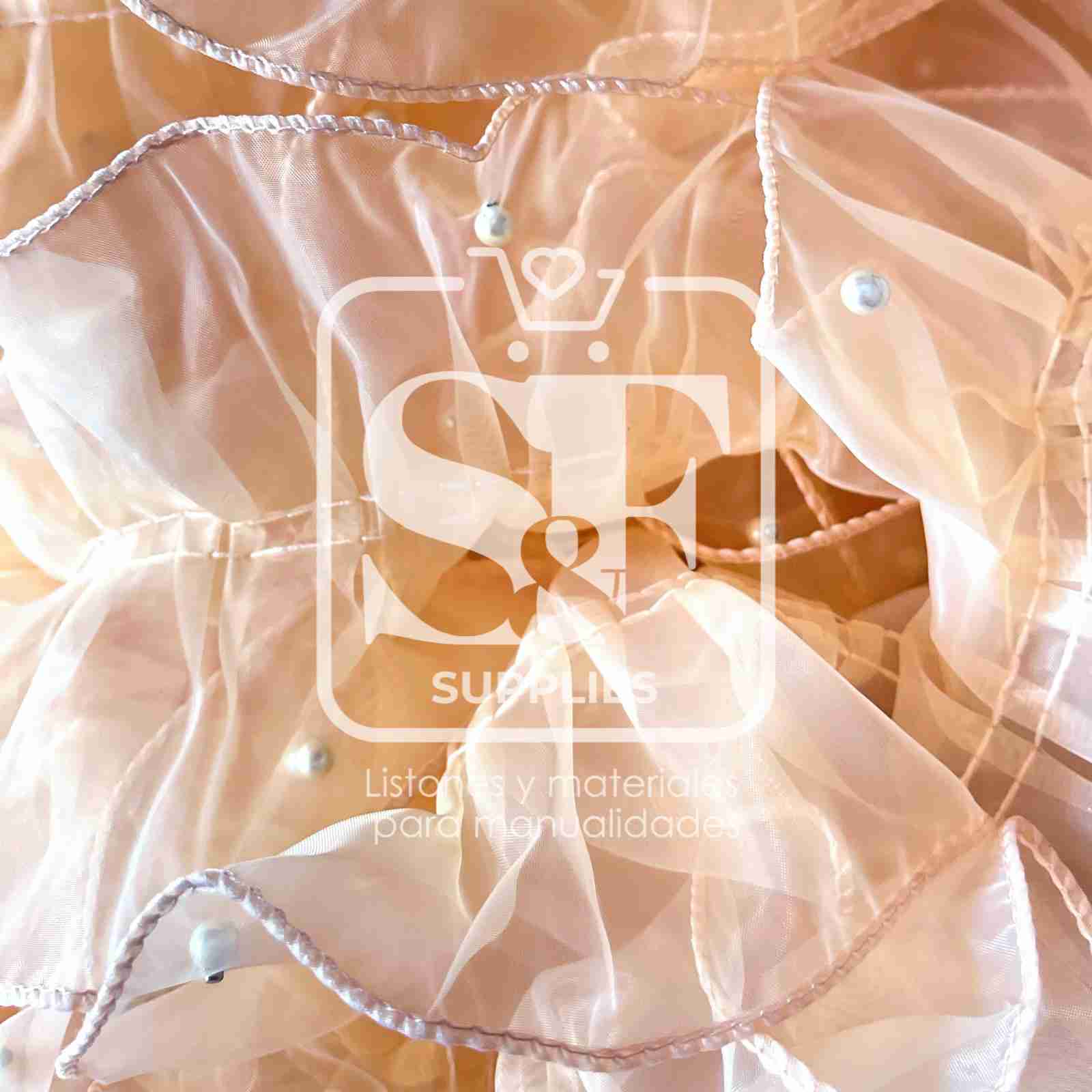 Yarda de Organza Melón Con Perlas