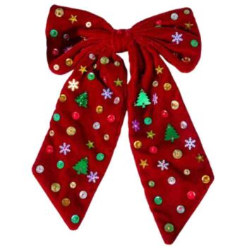 Moño Grande de Terciopelo Rojo con Lentejuelas