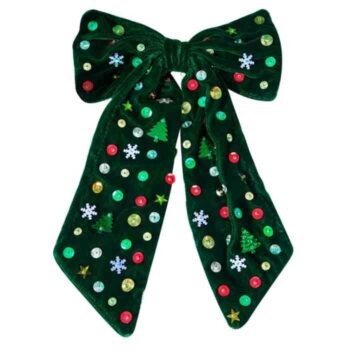 Moño Grande de Terciopelo Verde con Lentejuelas