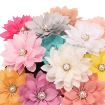 Kit de 4 Flores Satinadas con Perla y brillantes