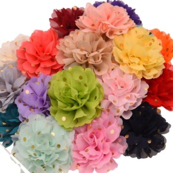 Kit de 4 Flores de Chiffon con punto dorado.