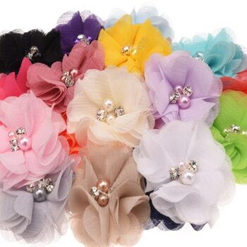 Kit de 4 Flores de Shiffón con Perla y brillantes