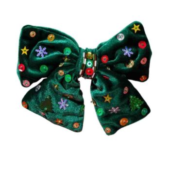 Moño de Terciopelo Verde con Lentejuelas
