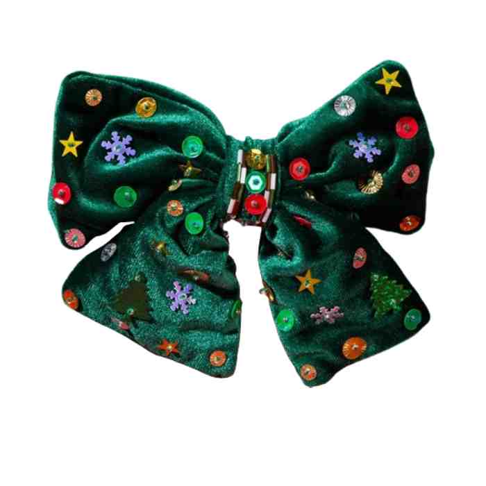 Moño de Terciopelo Verde con Lentejuelas