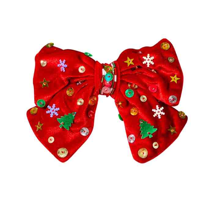 Moño de Terciopelo Rojo con Lentejuelas