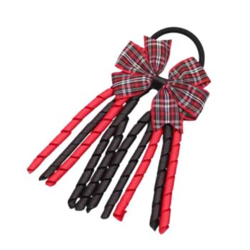 Moño Navideño con Listón Rizado Rojo y Negro brillo