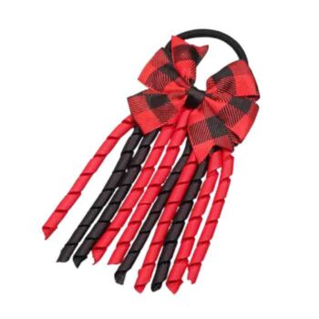 Moño Navideño con Listón Rizado Rojo y Negro