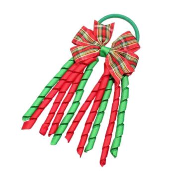 Moño Navideño con Listón Rizado Rojo y Verde