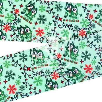 Yarda de Listón Estampado 7.5cm Bluey My Grinch Era