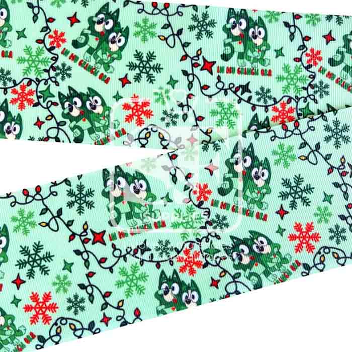 Yarda de Listón Estampado 7.5cm Bluey My Grinch Era