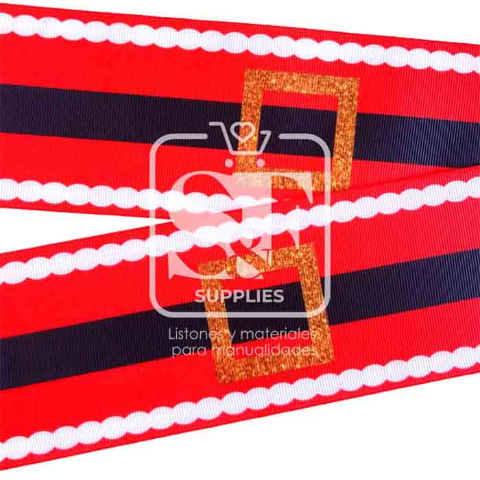 Yarda de Listón Estampado 7.5cm Cinturón de Santa Claus