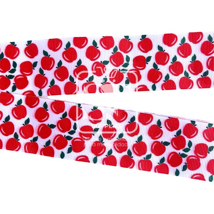 Yarda de Listón Estampado 3.8cm Manzanas