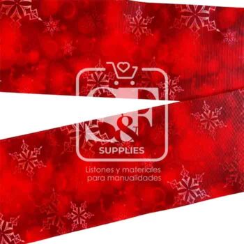 Yarda de Listón Estampado 7.5cm Rojo Degradado y Copos